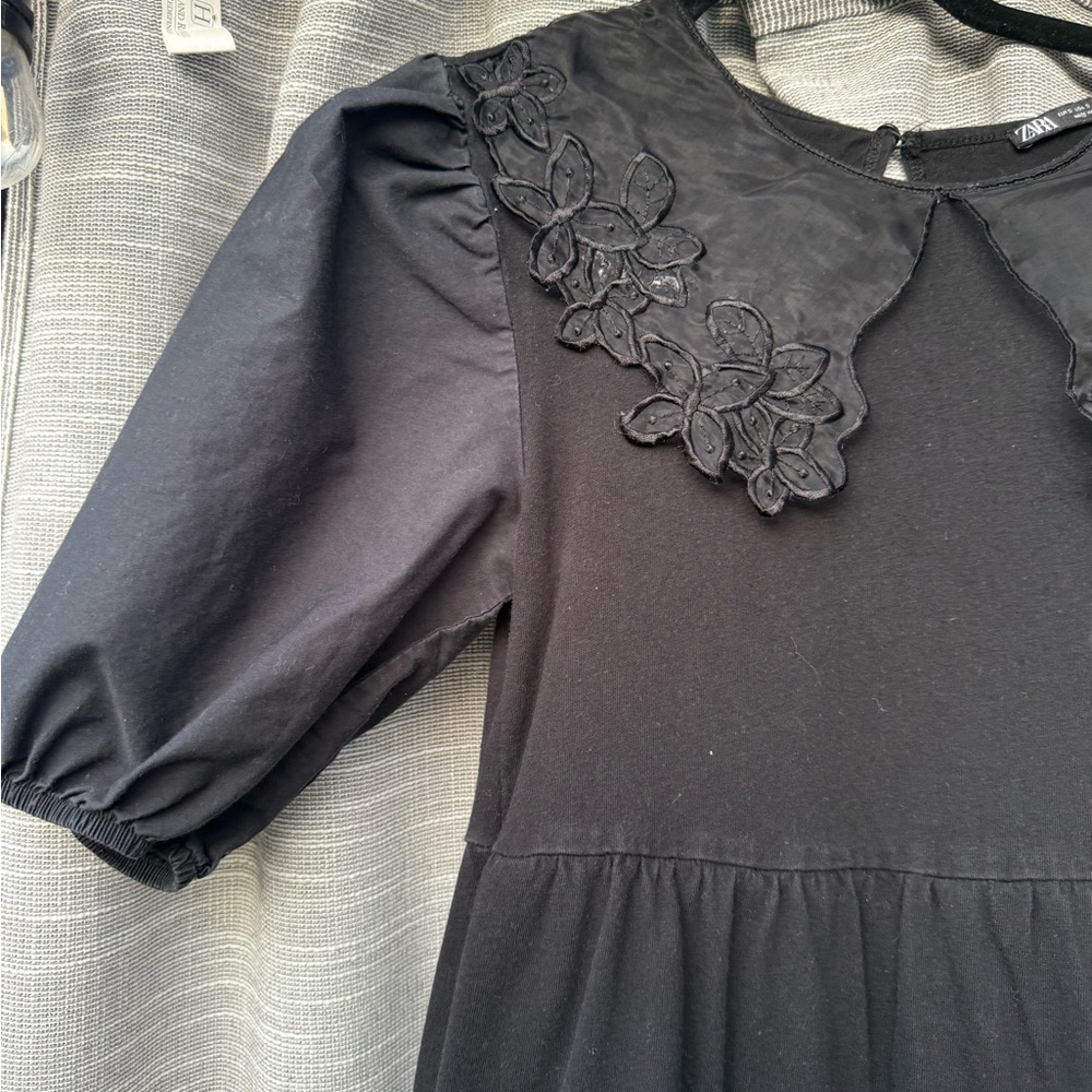 Zara Black Embellished Puff Sleeve Dress